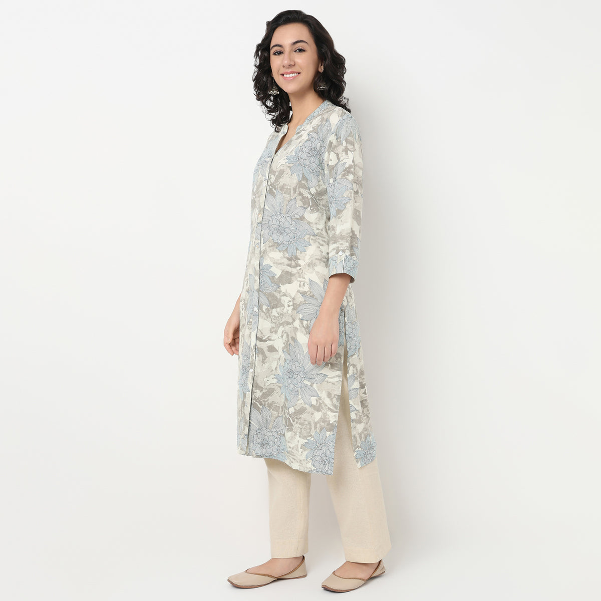 Order Now Women Printed Band Neck Straight Fit Ethnic Wear Kurta by Style Union