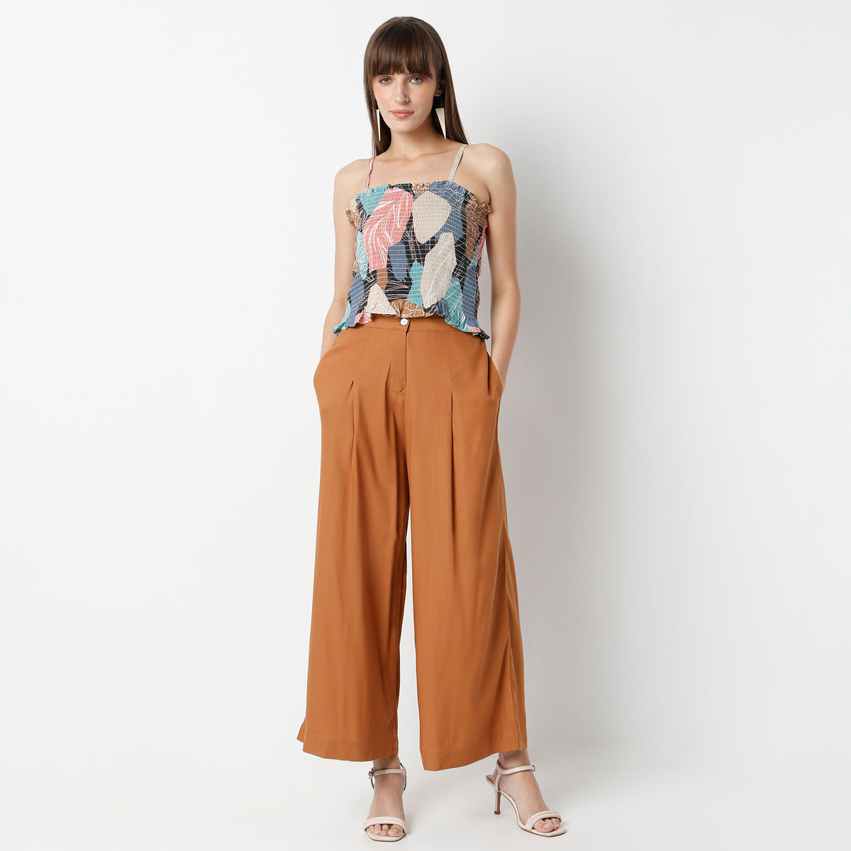 Relaxed Fit Abstract Regular Length Top with Pant & with Shrug Set