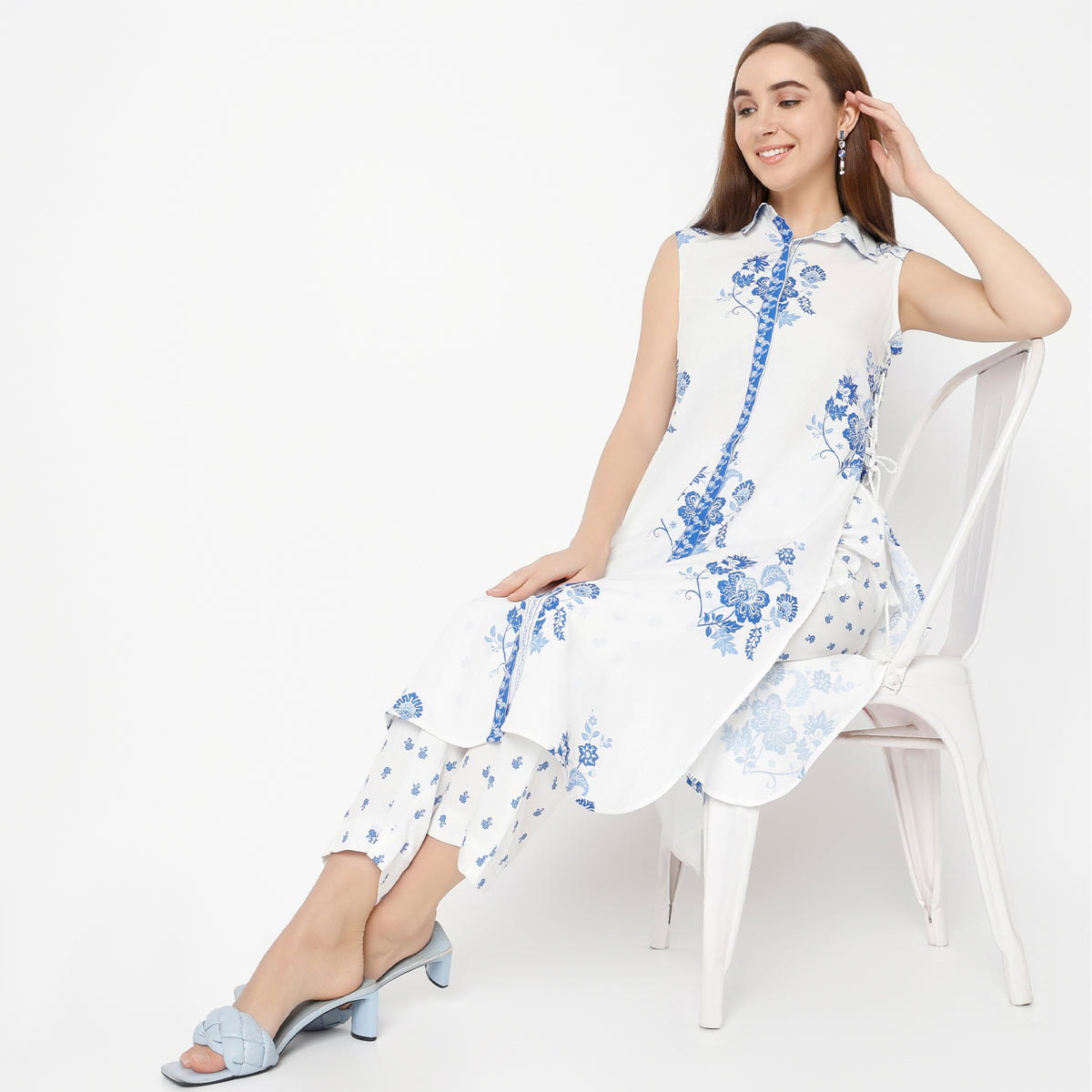 Flare Fit Printed Shirt Collar Kurta