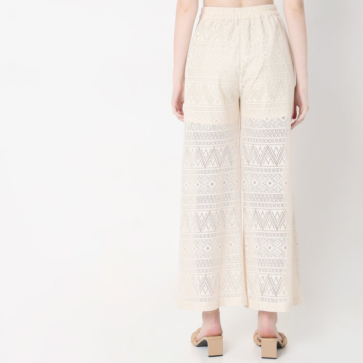 Flare Fit Solid Mid Rise Palazzos