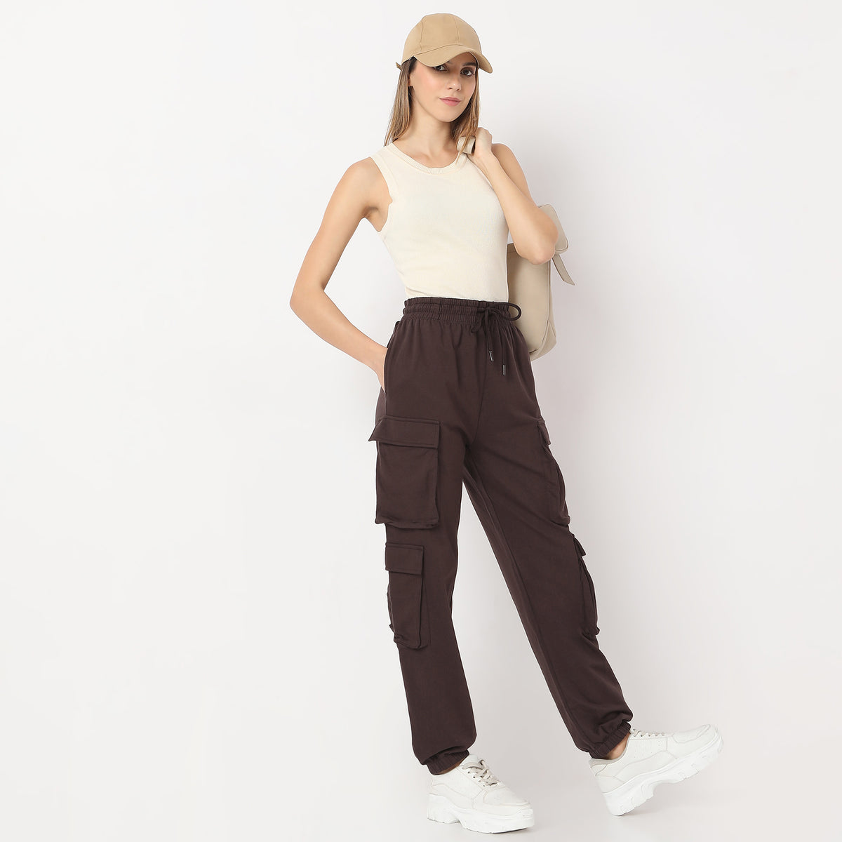 Regular Fit Solid Mid Rise Joggers