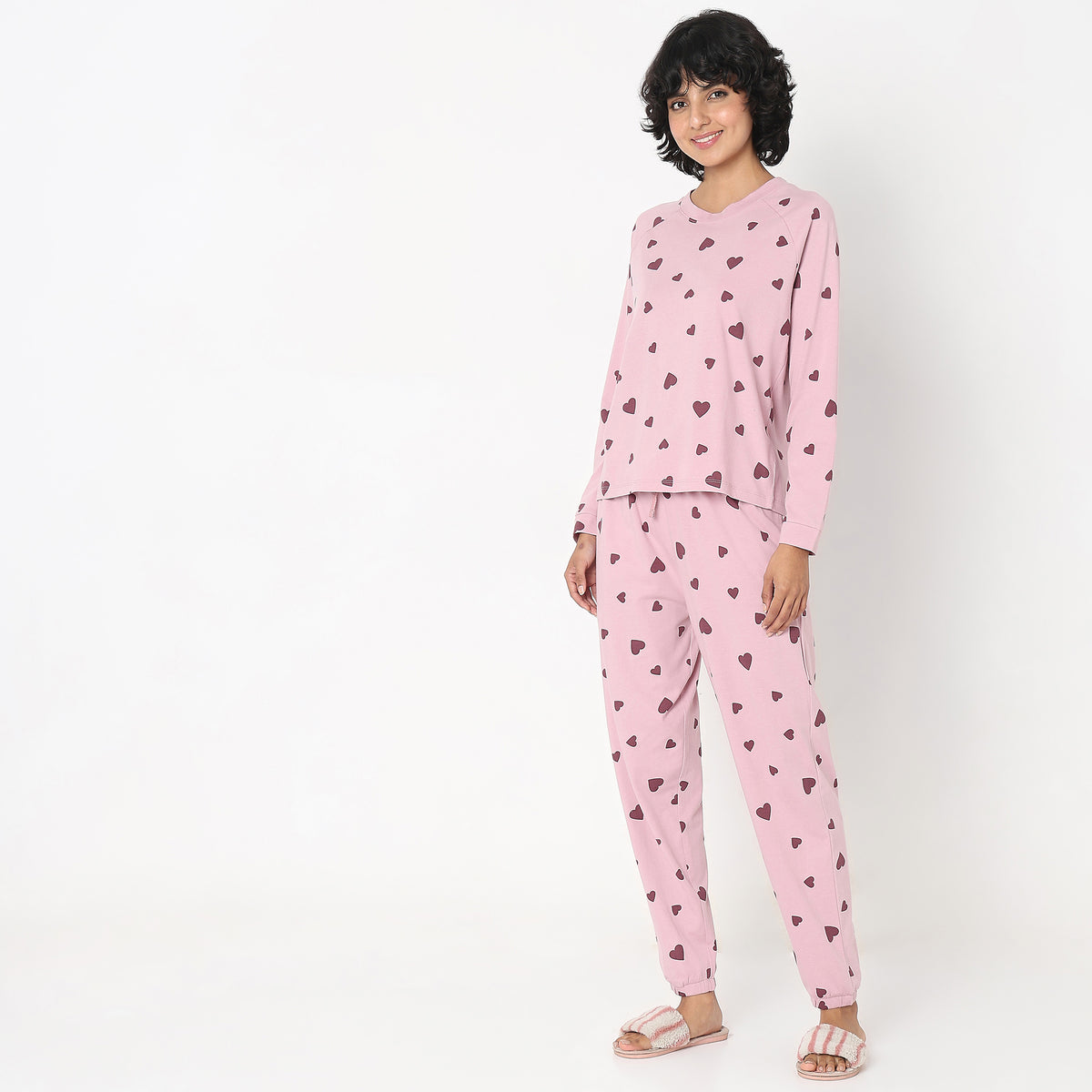 Regular Fit Heart T-Shirt with Pyjama Sleepwear Set