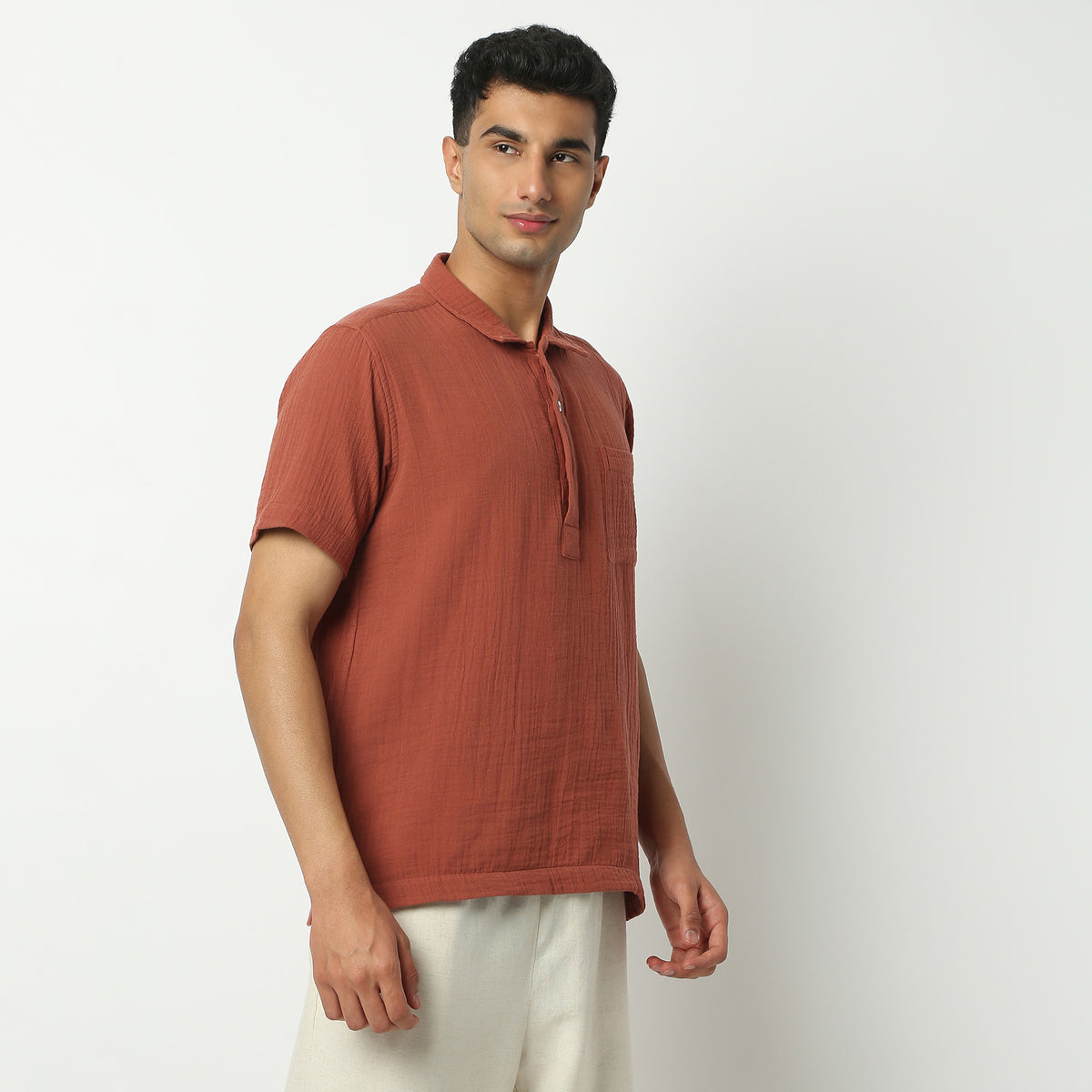 Regular Fit Solid Polo Neck Shirt