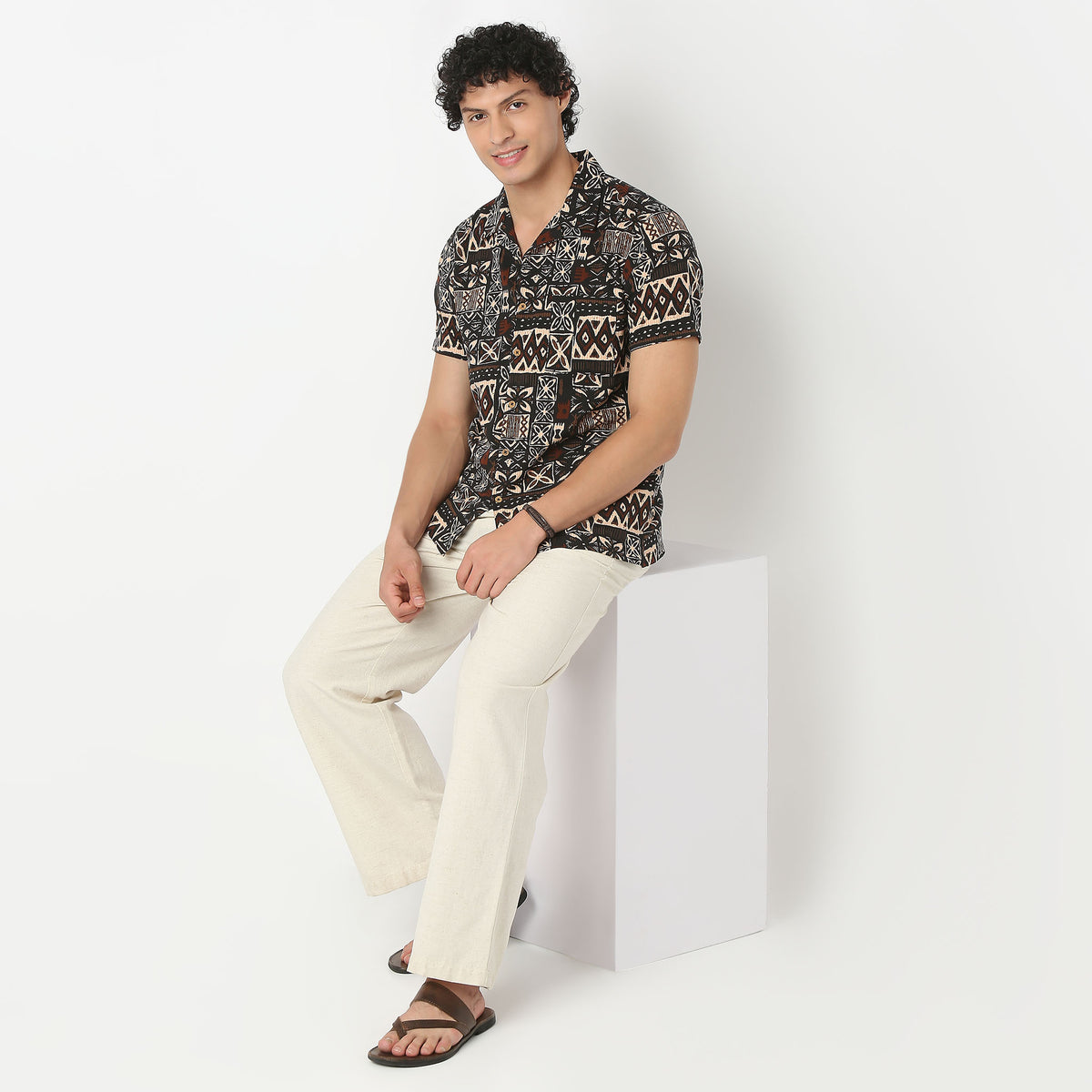 Camp Collar Short Length Printed Relaxed Fit Shirt