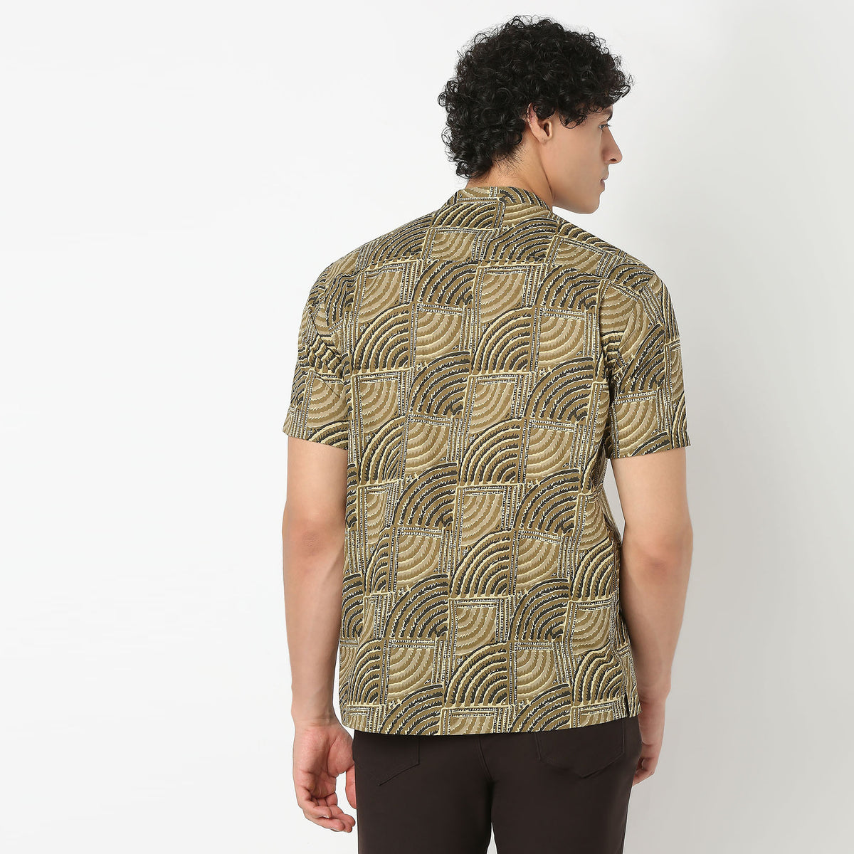 Mandarin Collar Short Length Printed Shirt