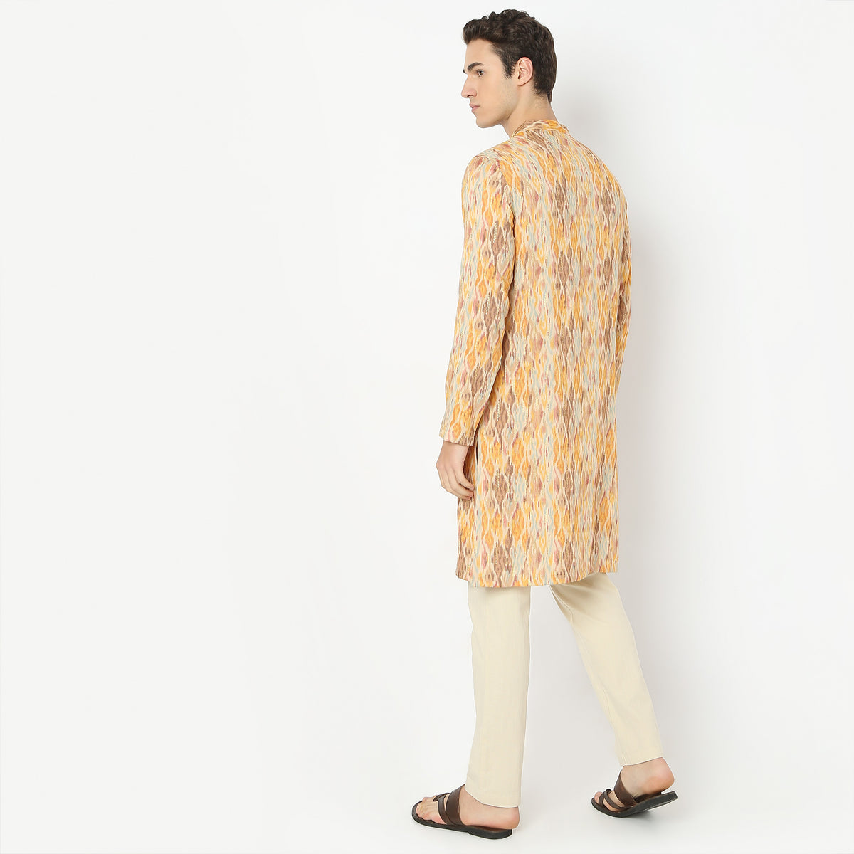 Jacquard Knee Length Straight Digital Print Kurta