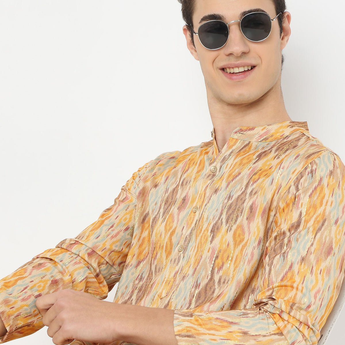 Jacquard Knee Length Straight Digital Print Kurta