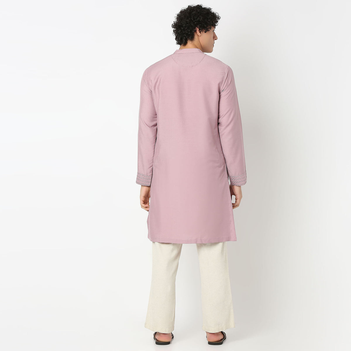 Embroidered Mandarin Collar Full Length Sleeve Straight Fit Kurta