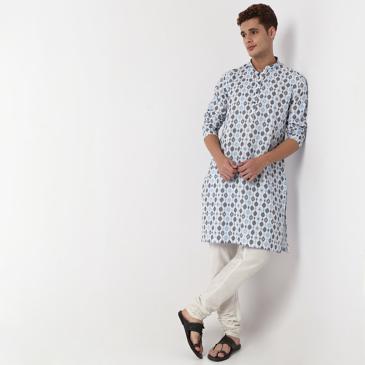 Digital Print Knee Length Mandarin Collar Straight Kurta