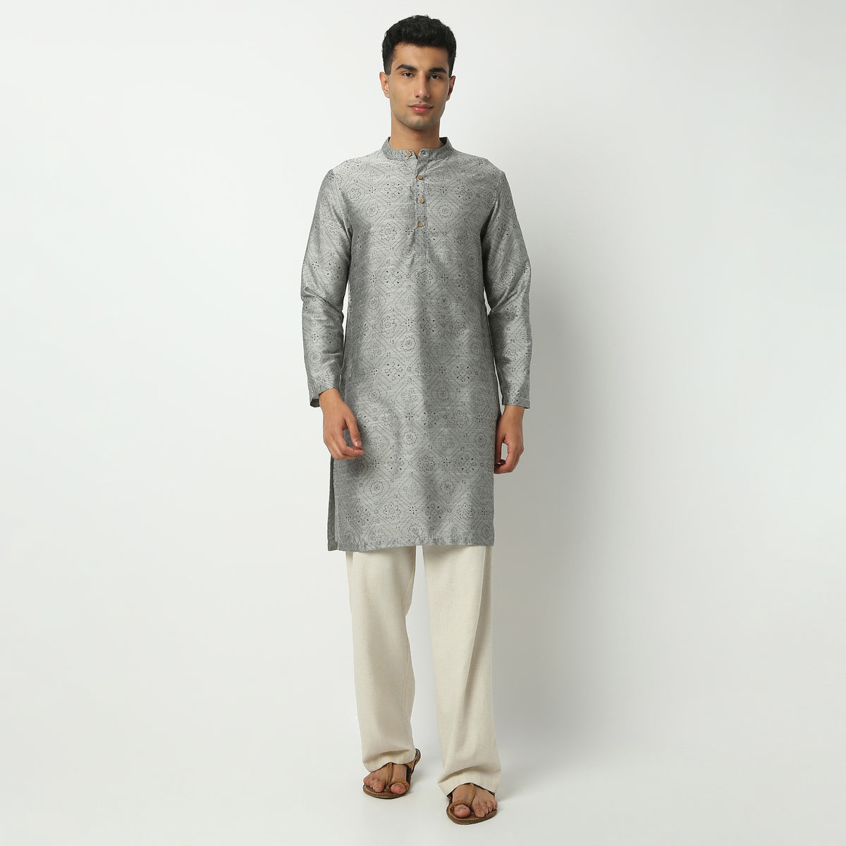 Straight Fit Printed Mandarin Collar Kurta