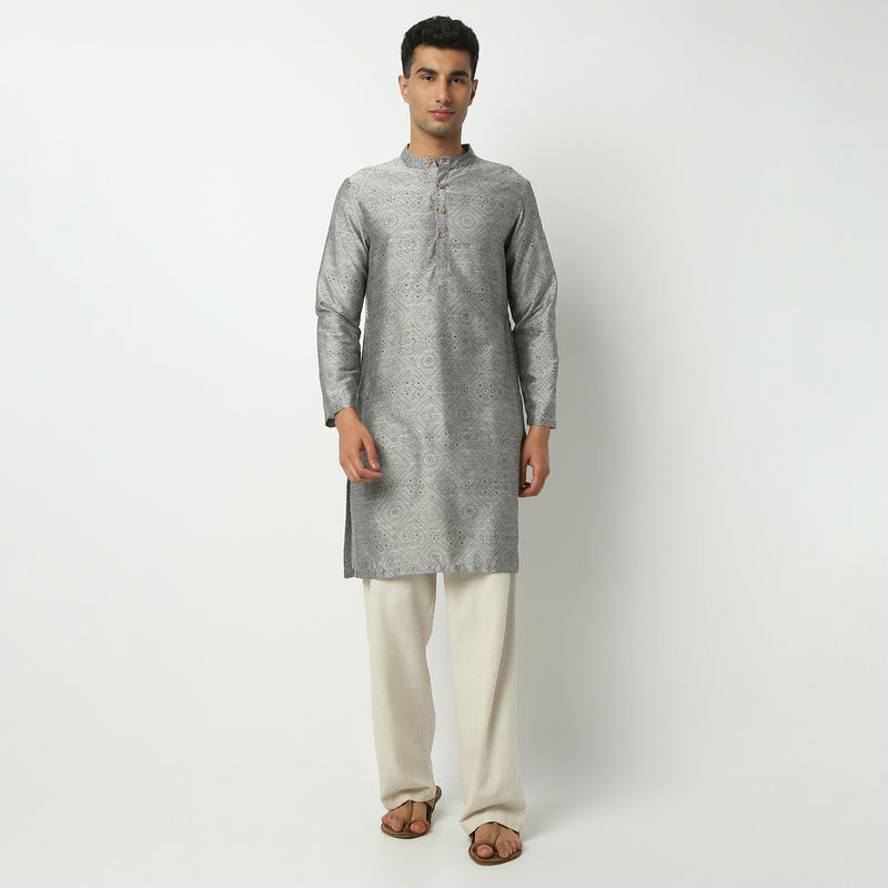 Straight Fit Printed Mandarin Collar Kurta