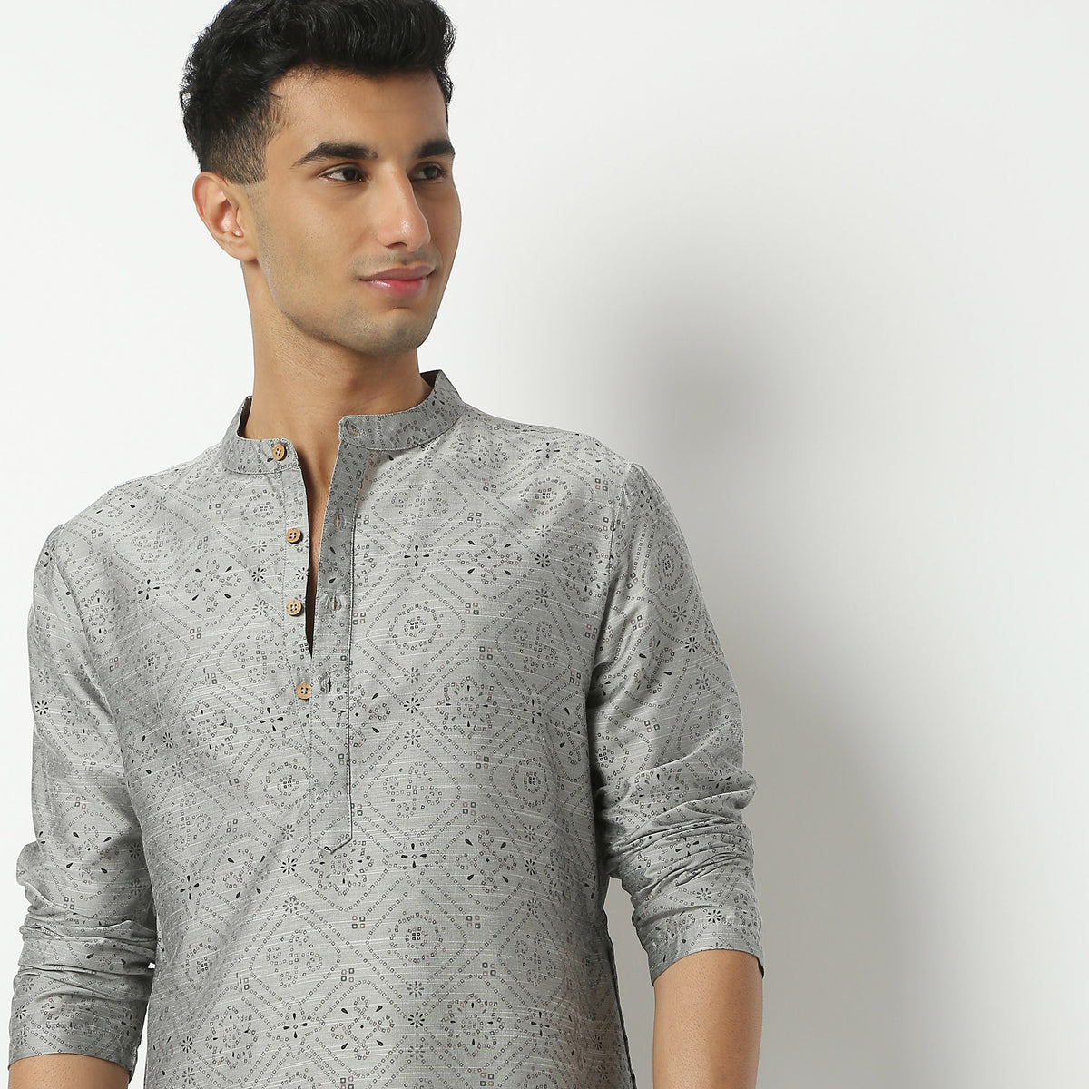 Straight Fit Printed Mandarin Collar Kurta
