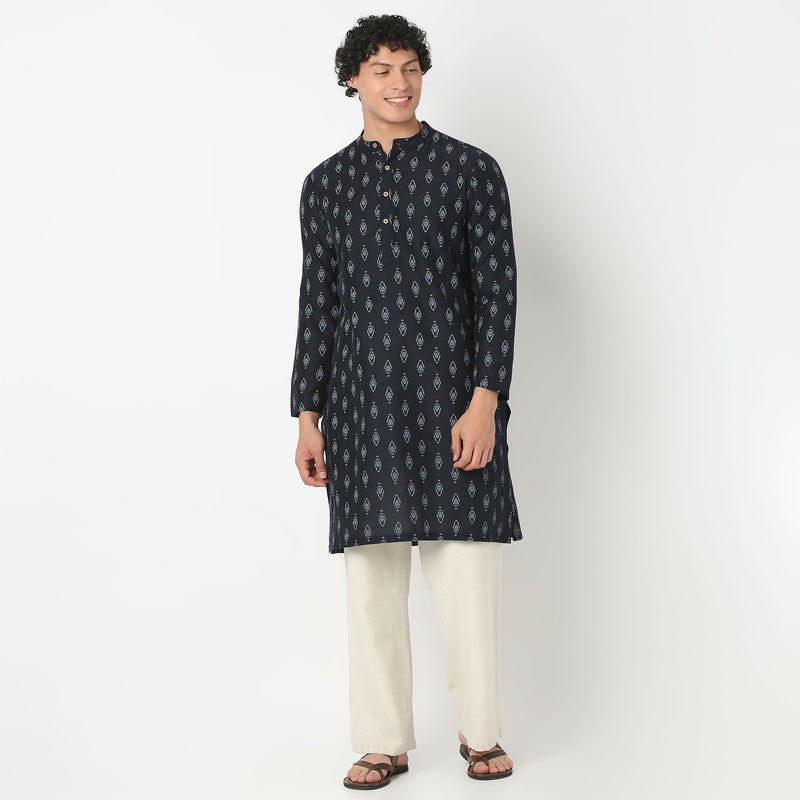 Mandarin Collar Full Length Sleeve Printed Straight Fit Kurta
