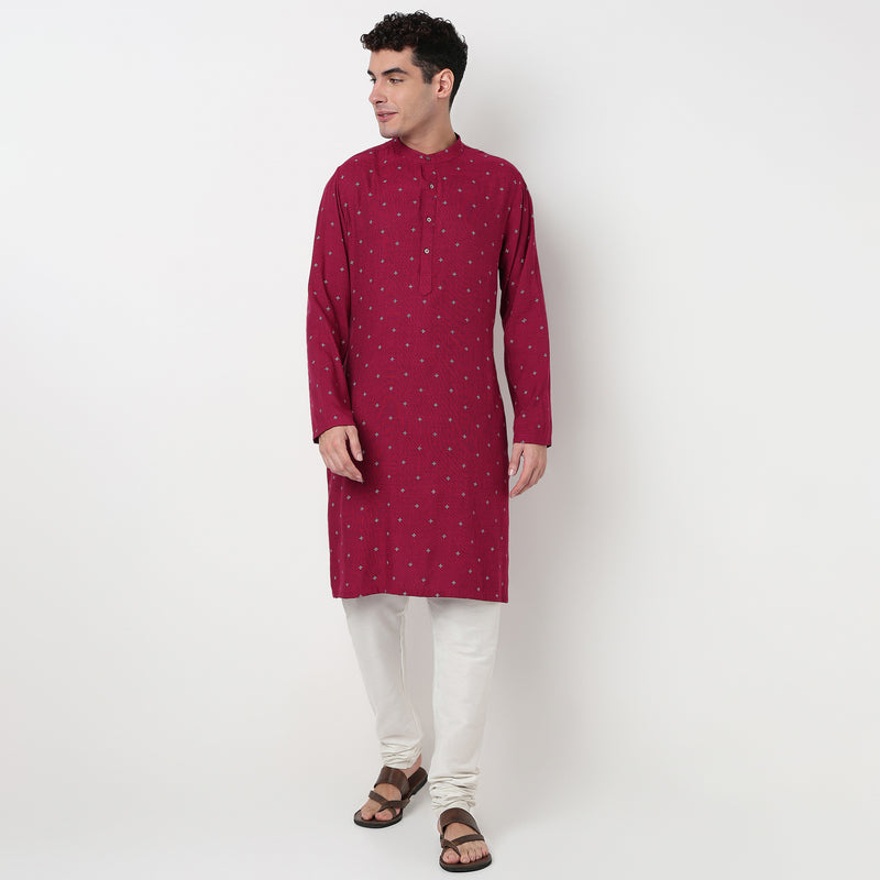 Buy Men Straight Fit Printed Full Sleeve Kurta  - Style Union