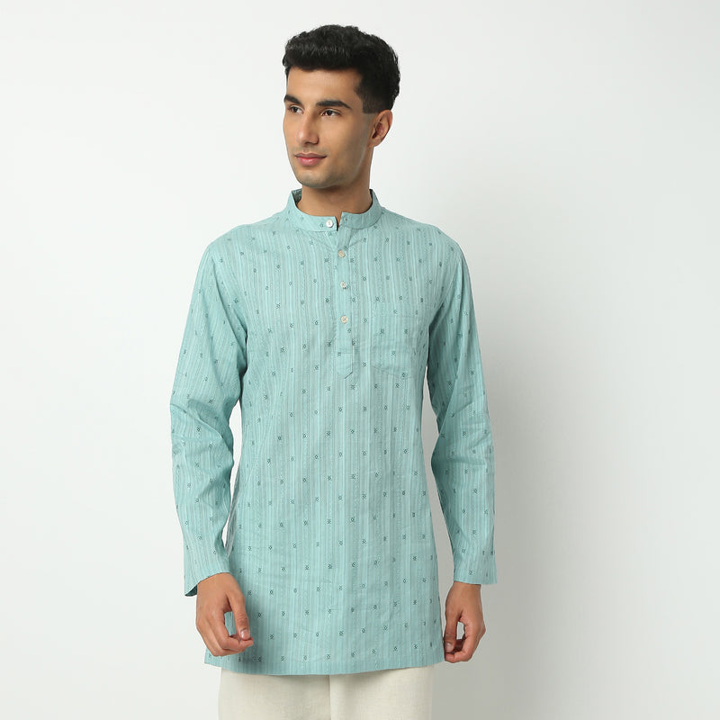 Regular Fit Structured Mandarin Collar Kurta