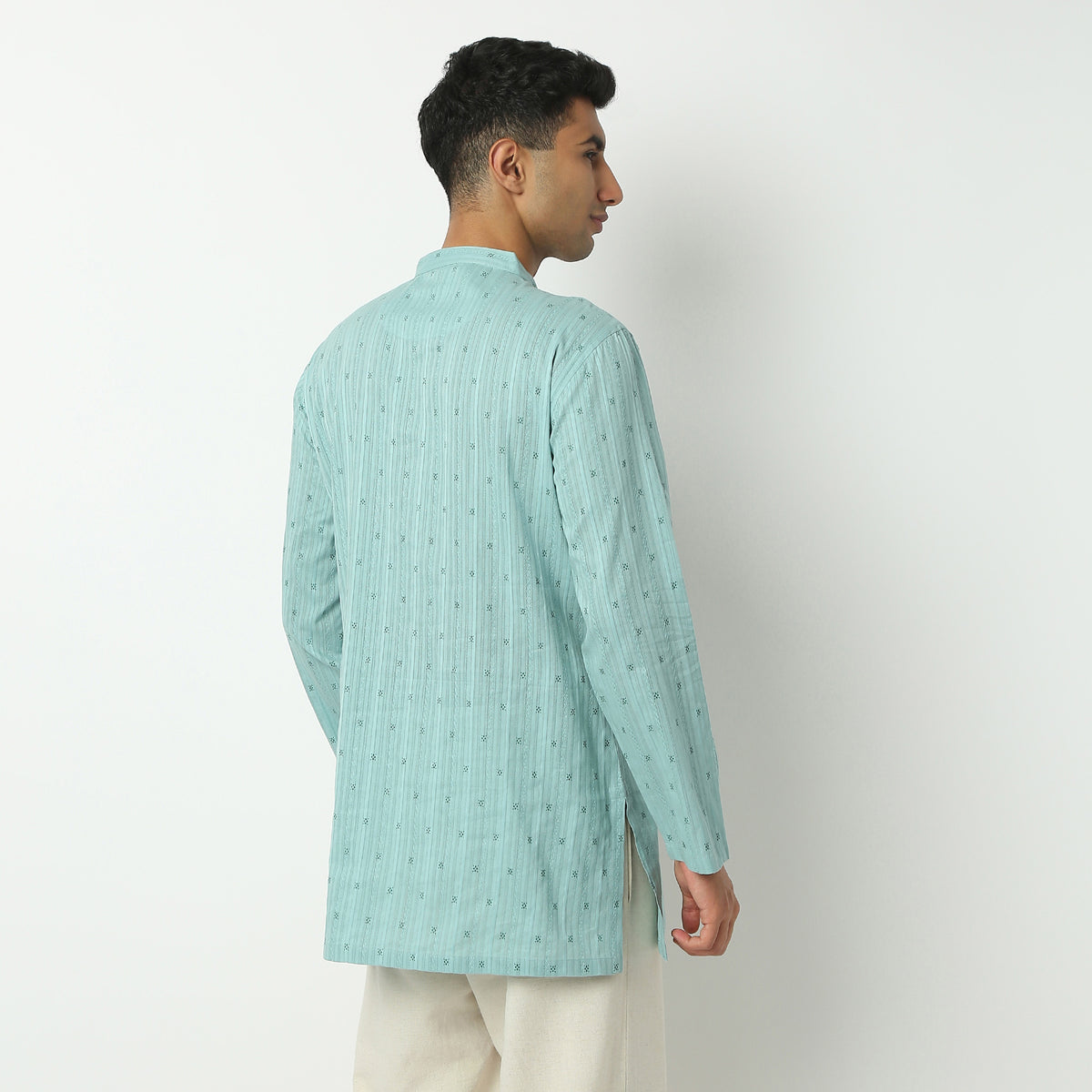 Regular Fit Structured Mandarin Collar Kurta