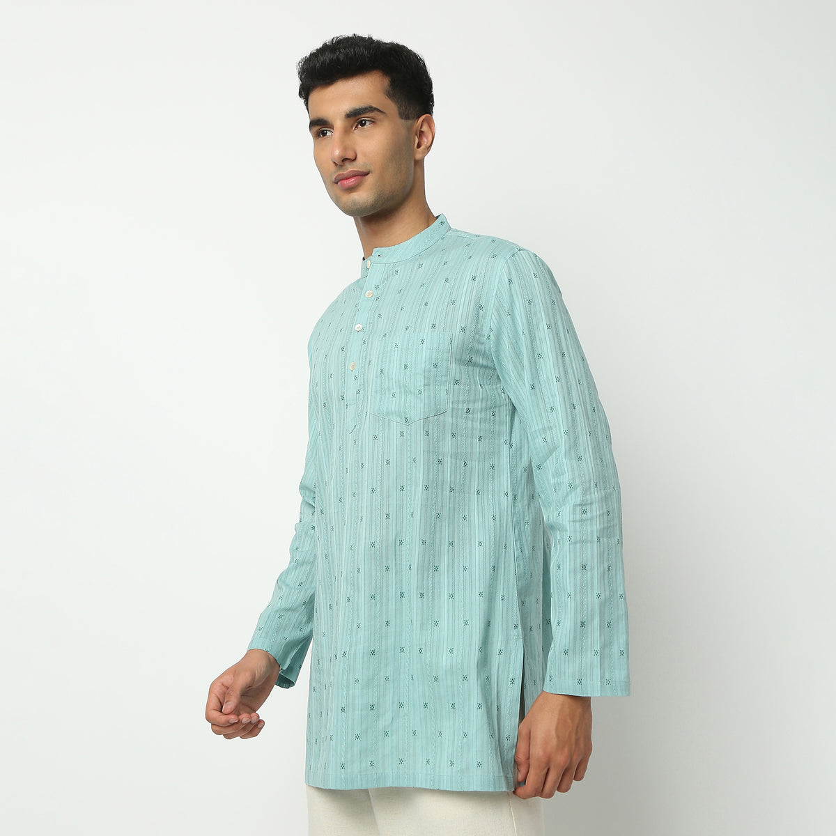 Regular Fit Structured Mandarin Collar Kurta
