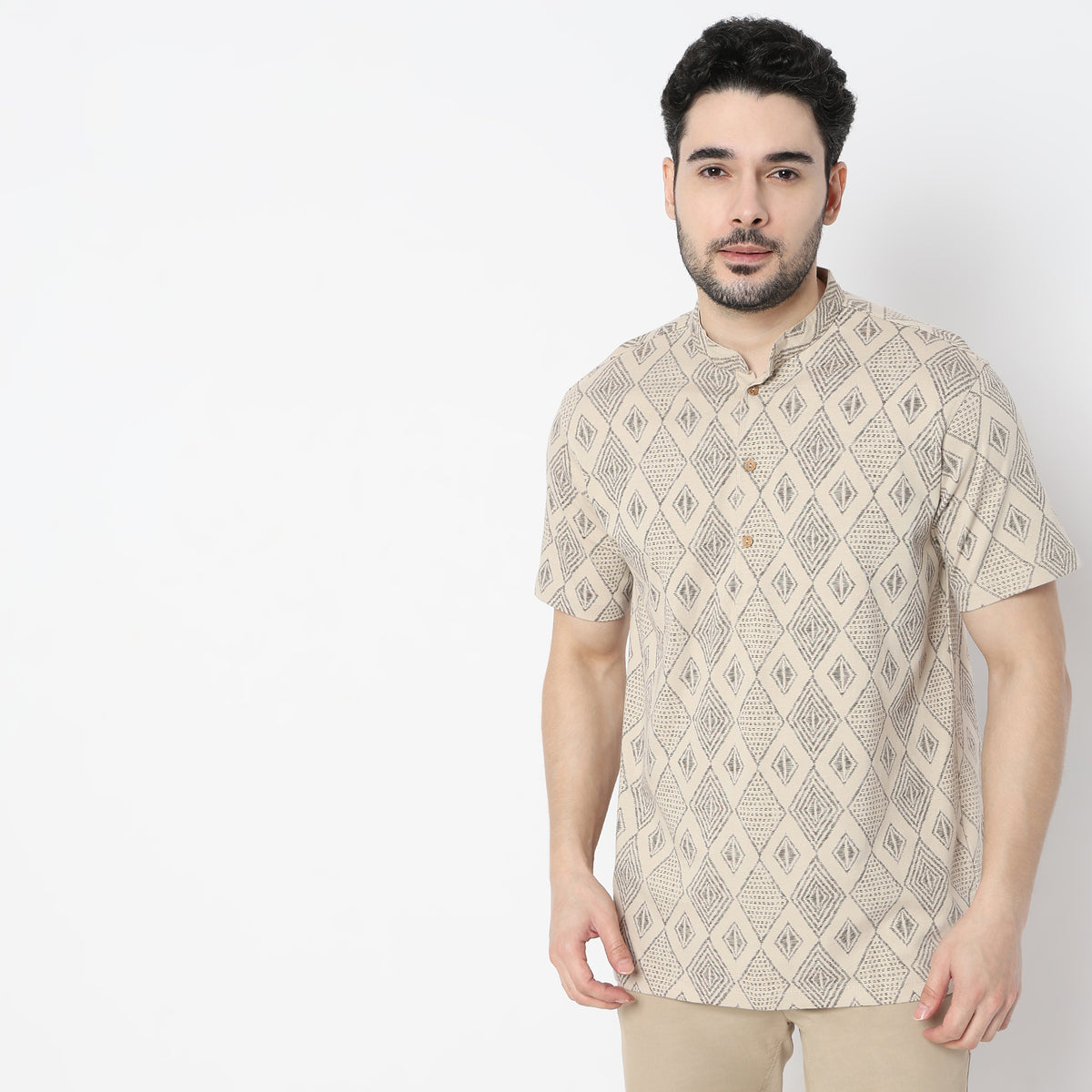 Regular Fit Printed Mandarin Collar Kurta