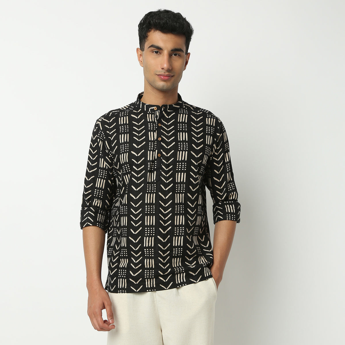 Regular Fit Printed Mandarin Collar Kurta