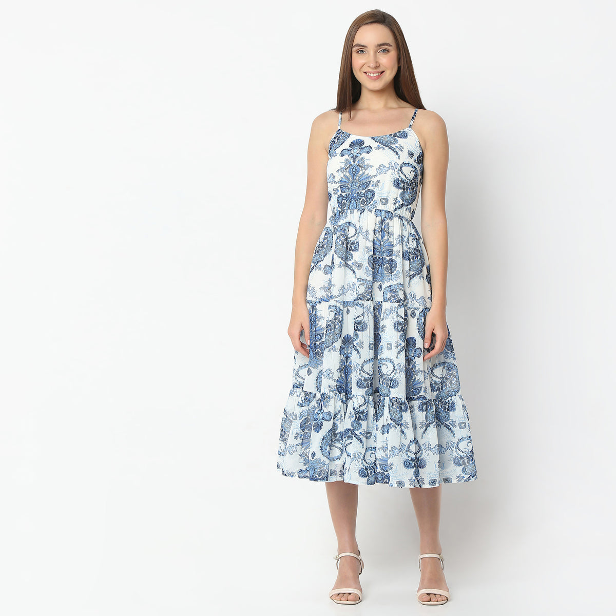 Flare Fit Floral Print Off Shoulder Below Knee Dress