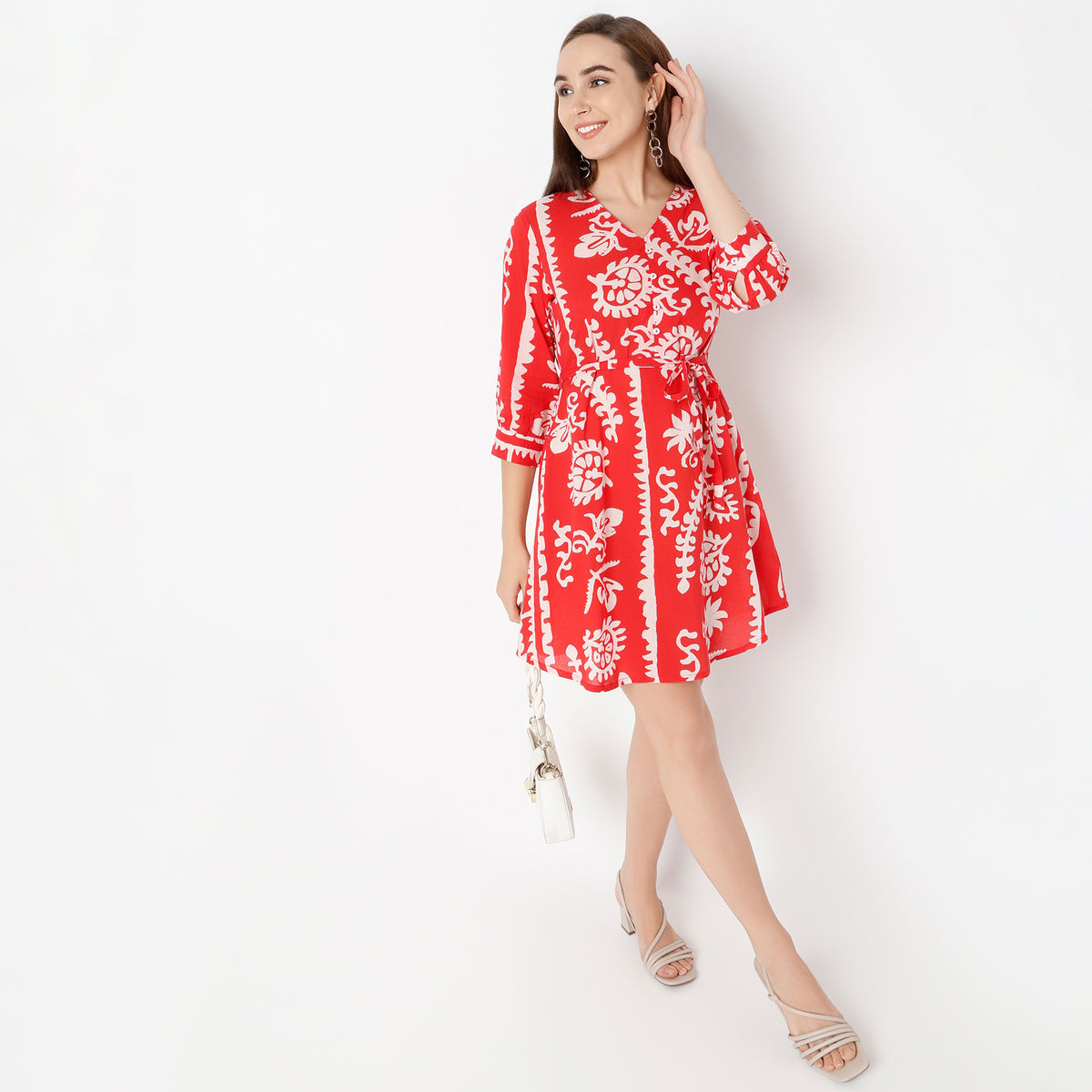 Flare Fit Printed V-Neck Dress