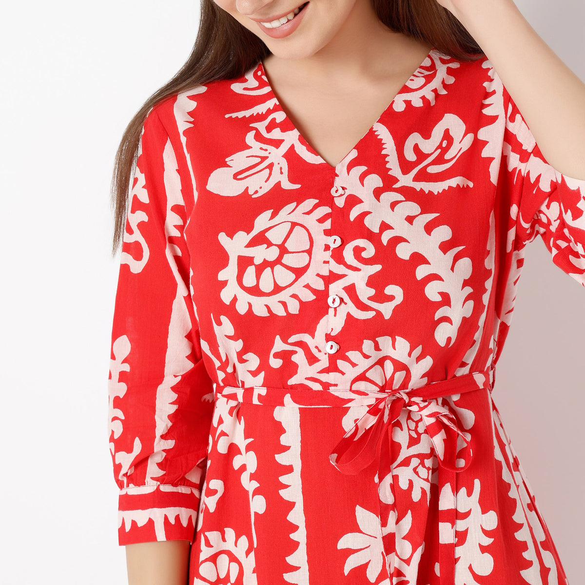 Flare Fit Printed V-Neck Dress