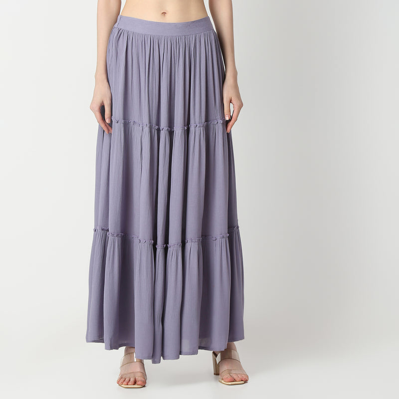 Flare Fit Solid High Rise Skirt
