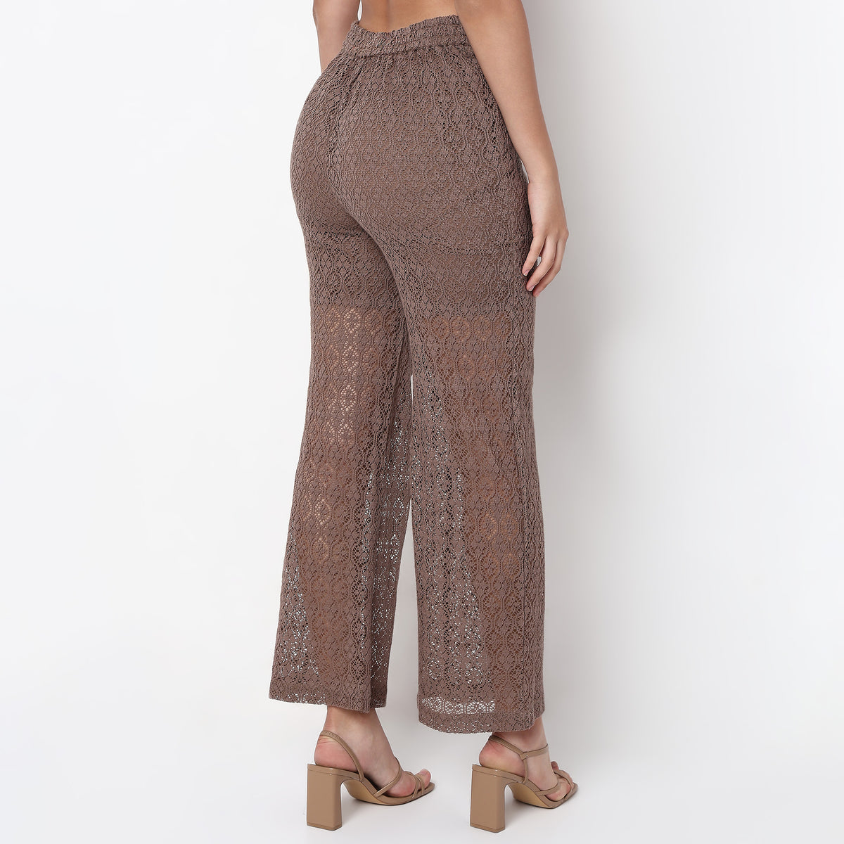 Straight Fit Lace Look High Rise Palazzo