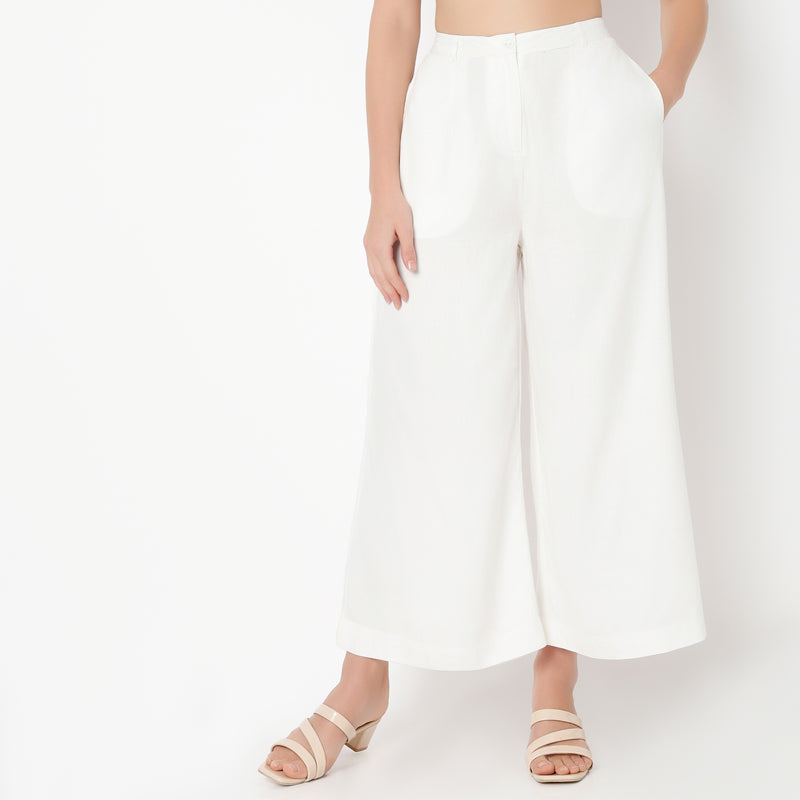 Flare Fit Solid Ankle Length Mid Rise Palazzos