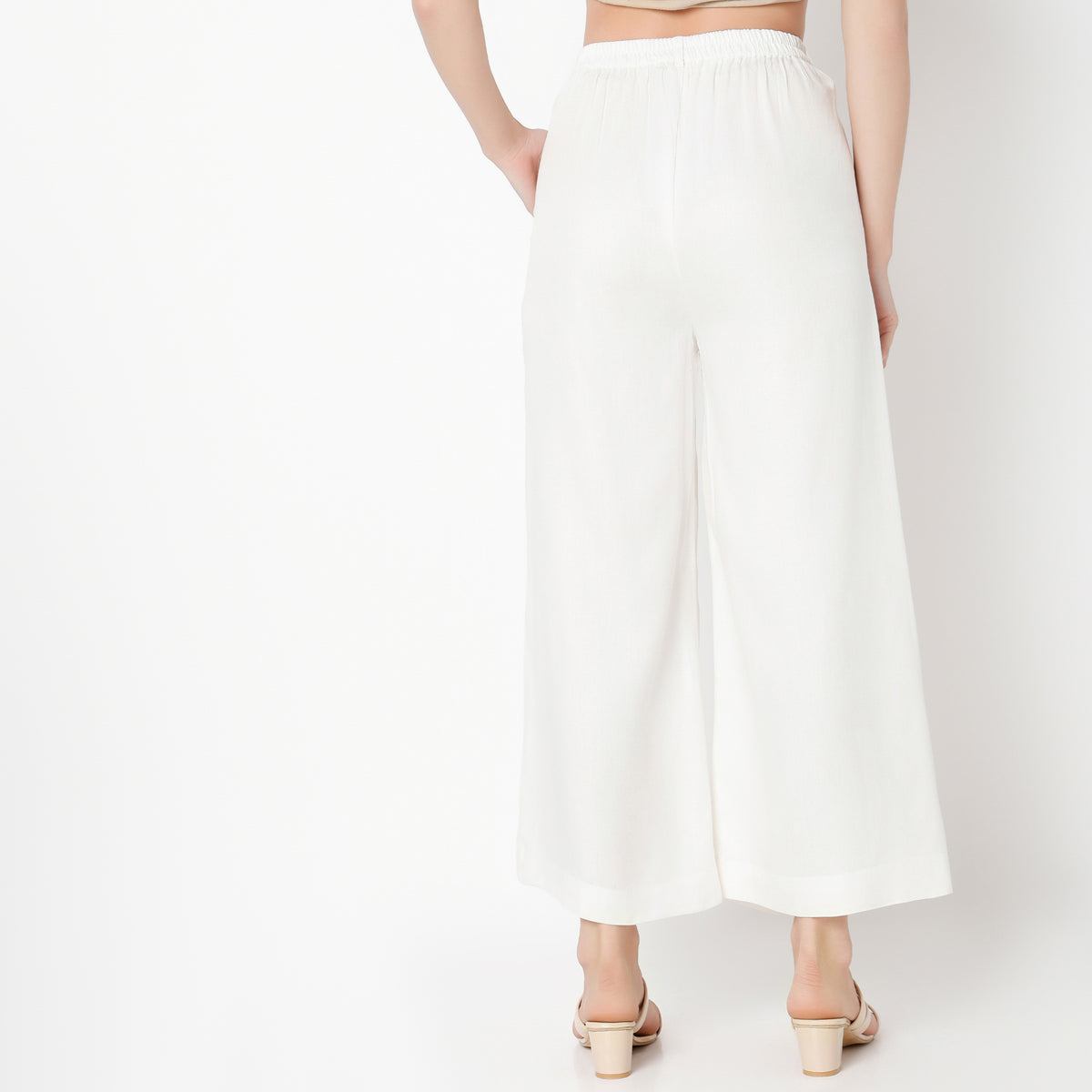 Flare Fit Solid Ankle Length Mid Rise Palazzos