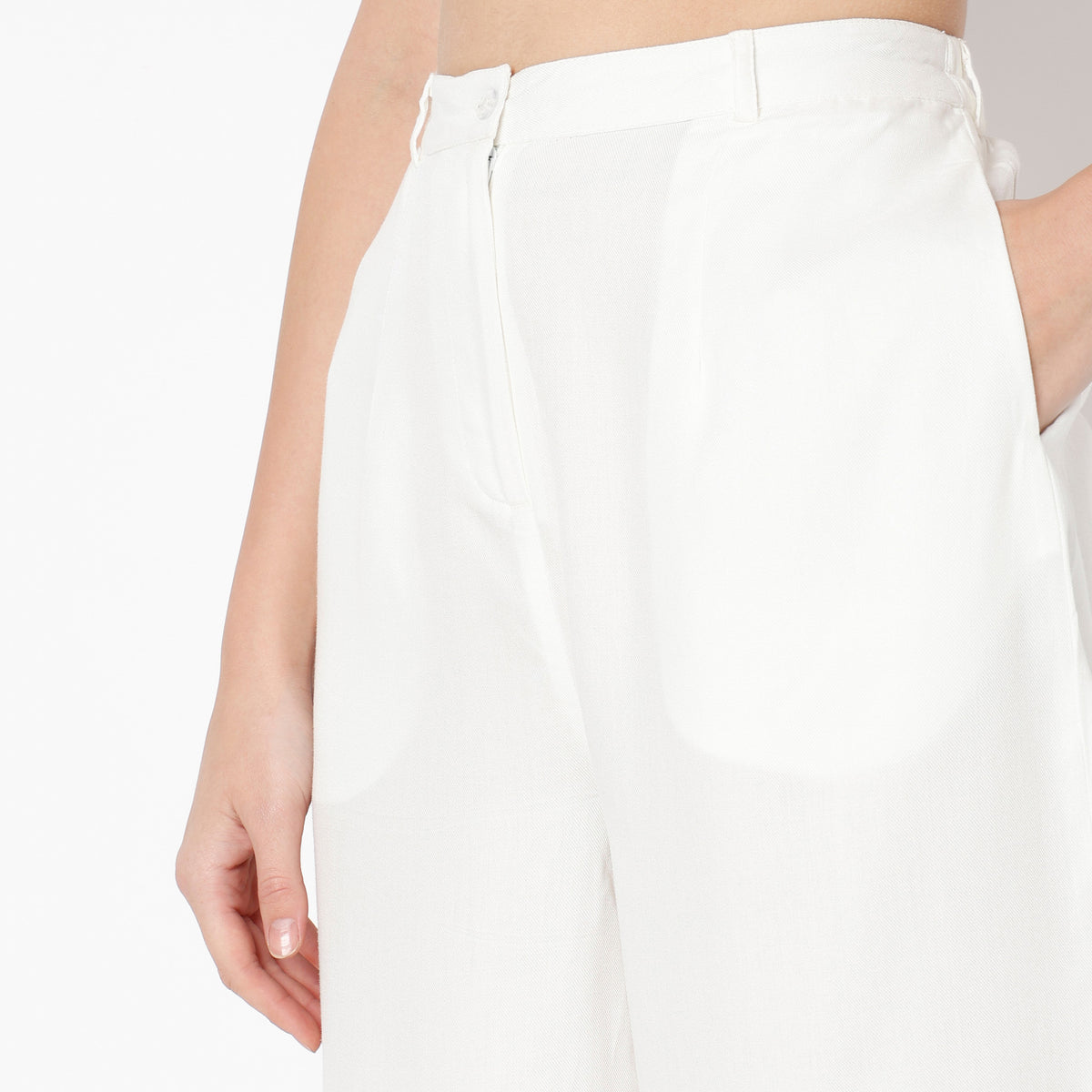 Flare Fit Solid Ankle Length Mid Rise Palazzos