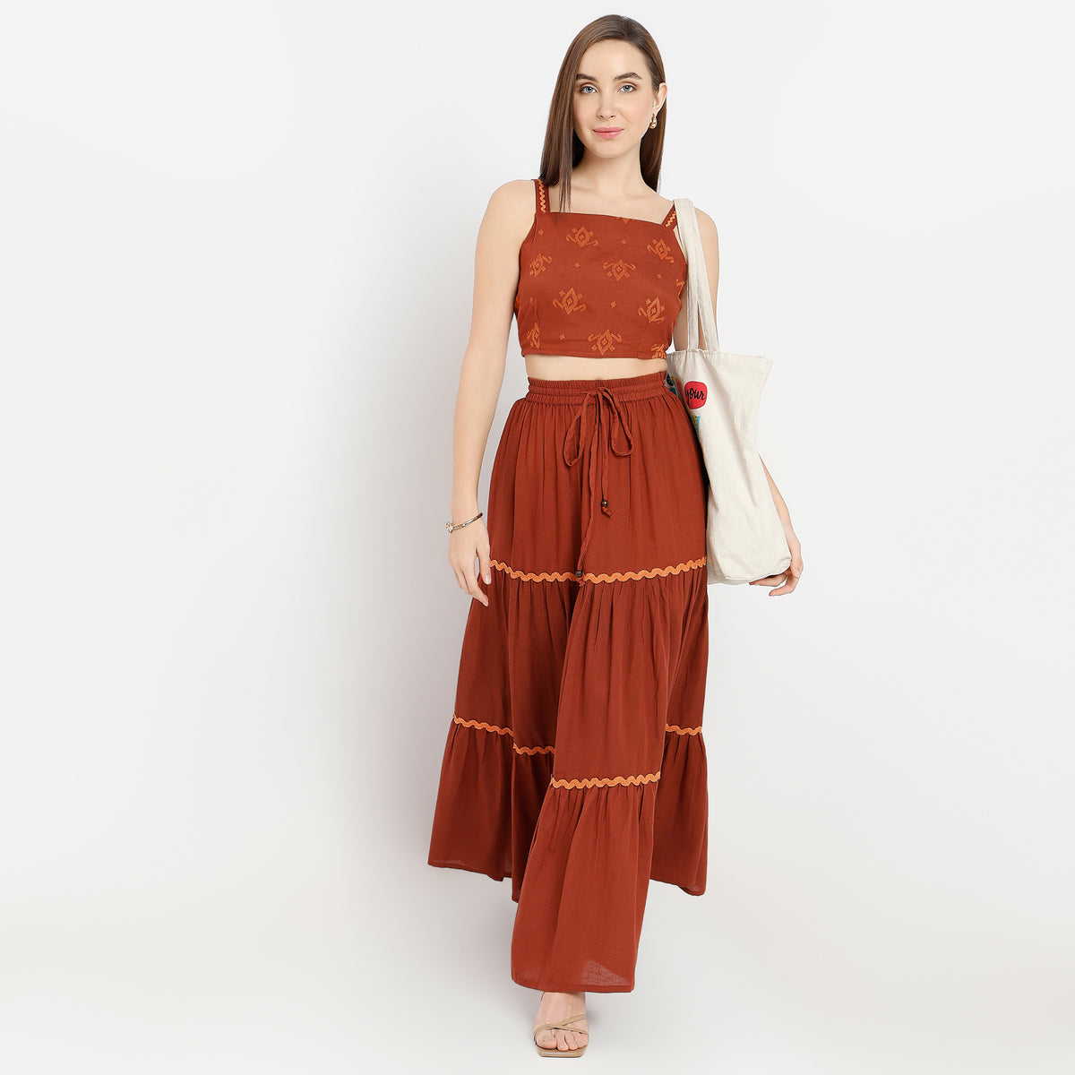 Regular Fit Embroidered Square Neck Crop Top