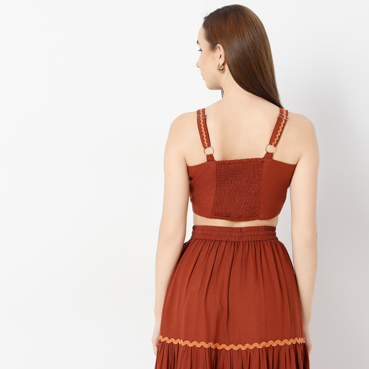 Regular Fit Embroidered Square Neck Crop Top