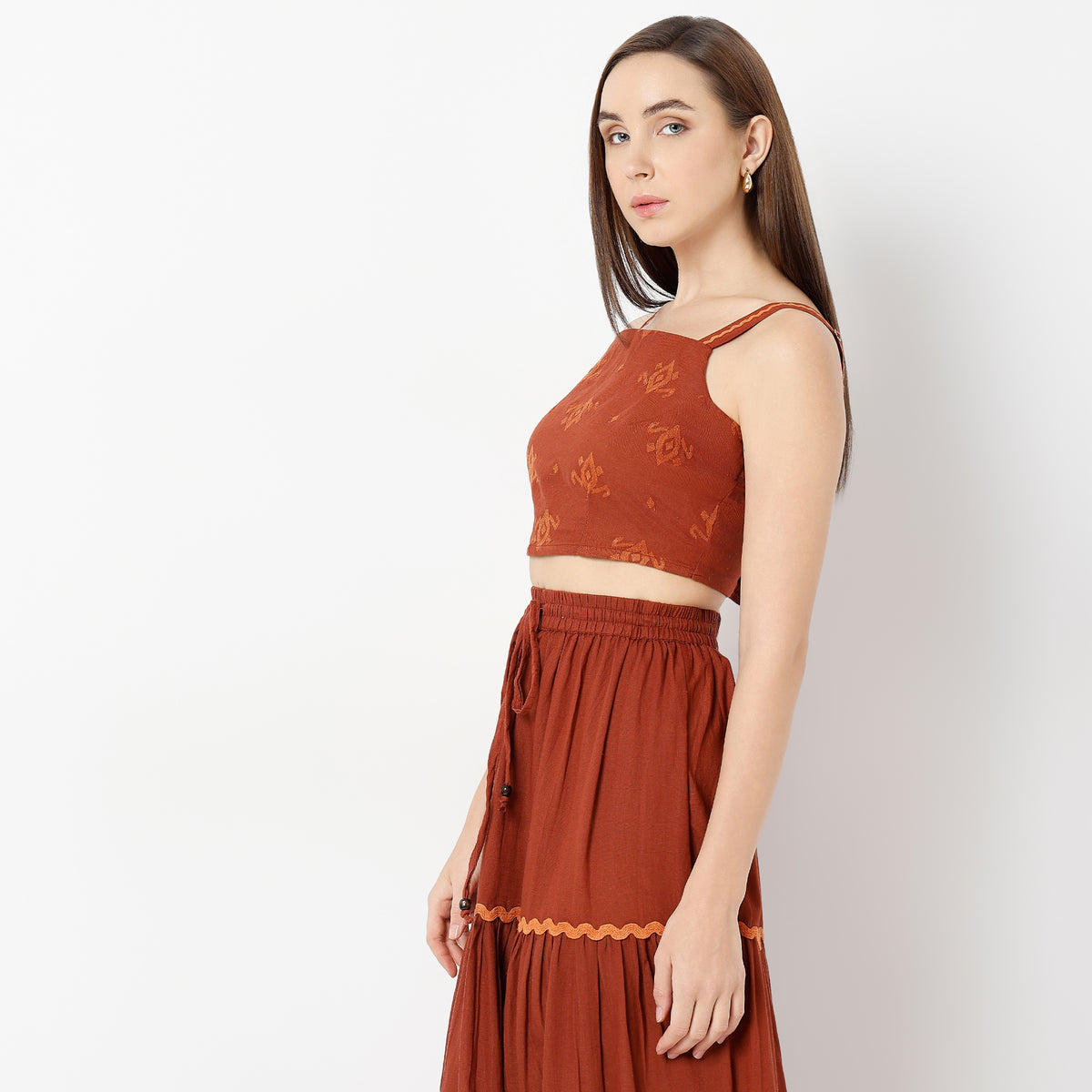 Regular Fit Embroidered Square Neck Crop Top
