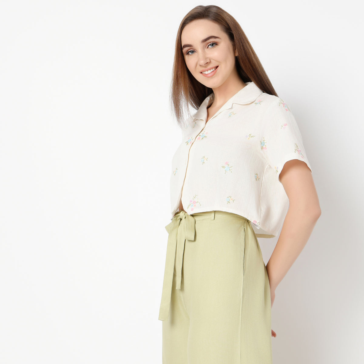 Relaxed Fit Embroidered Camp Collar Shirt