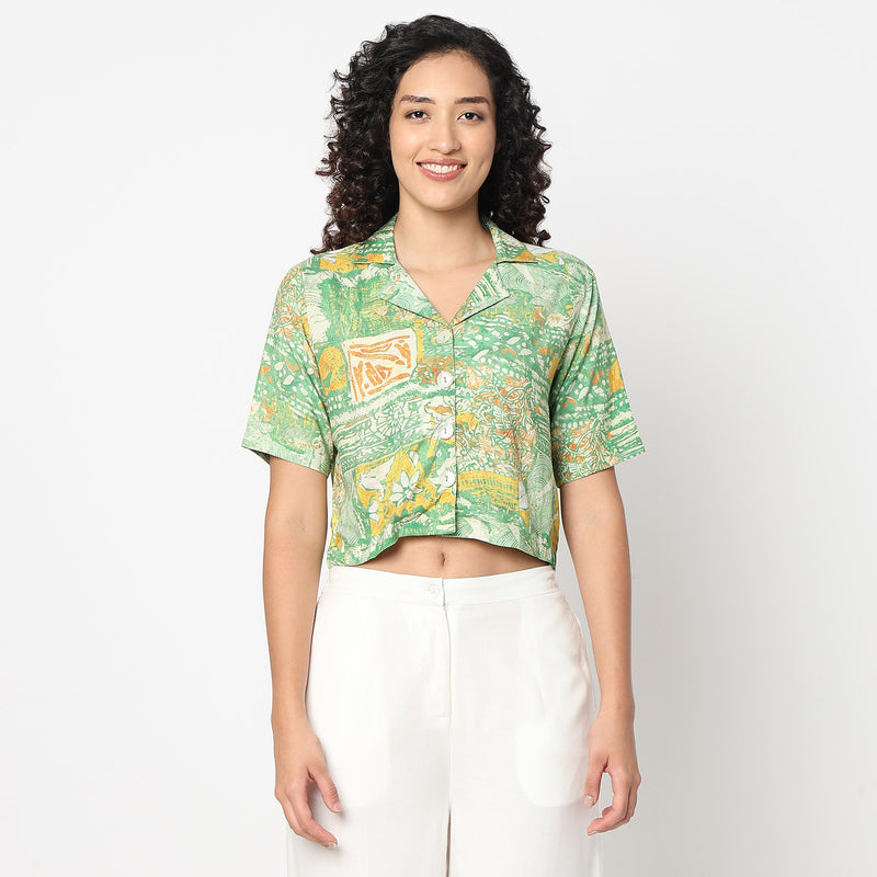 Lapel Collar Boxy Fit Crop Top