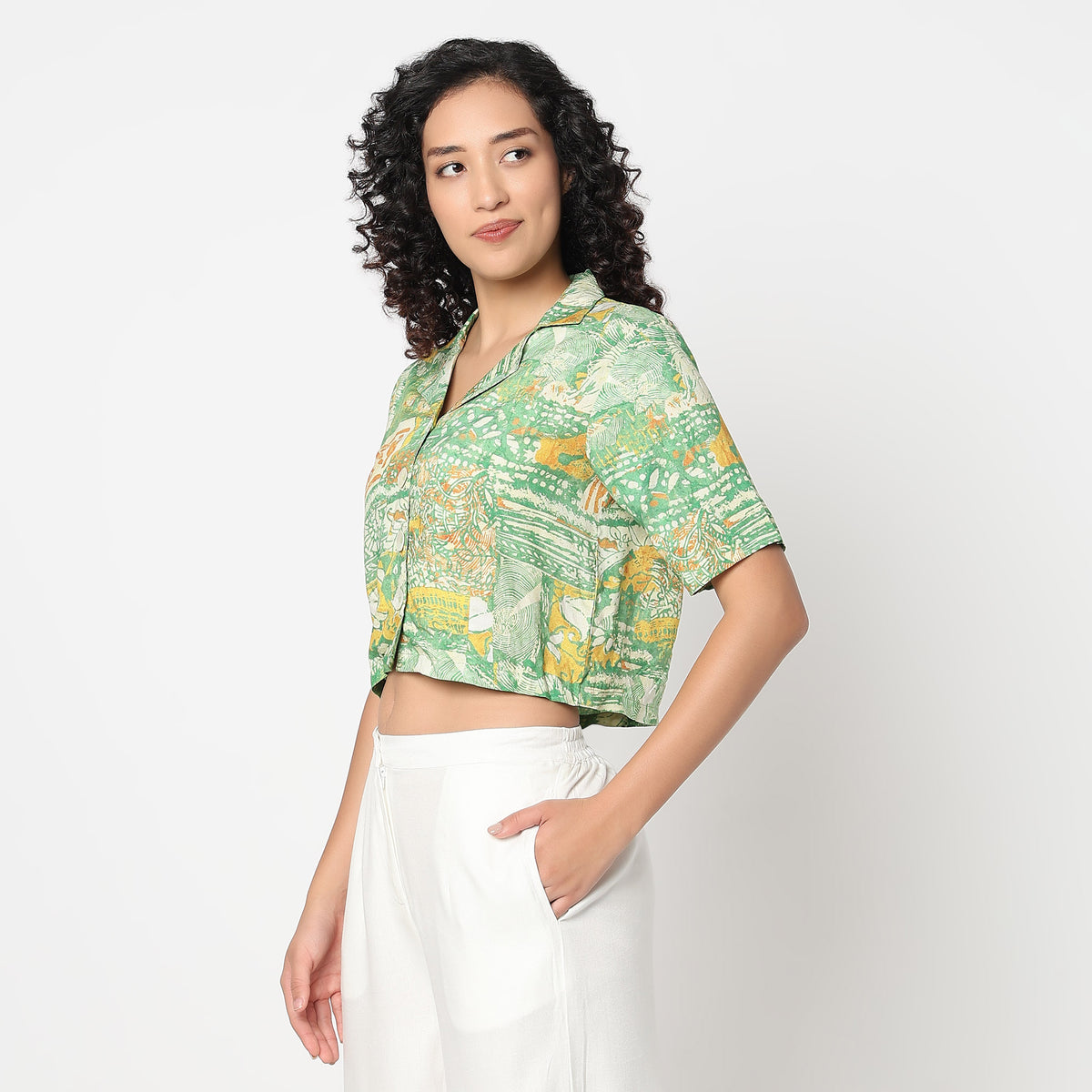 Lapel Collar Boxy Fit Crop Top