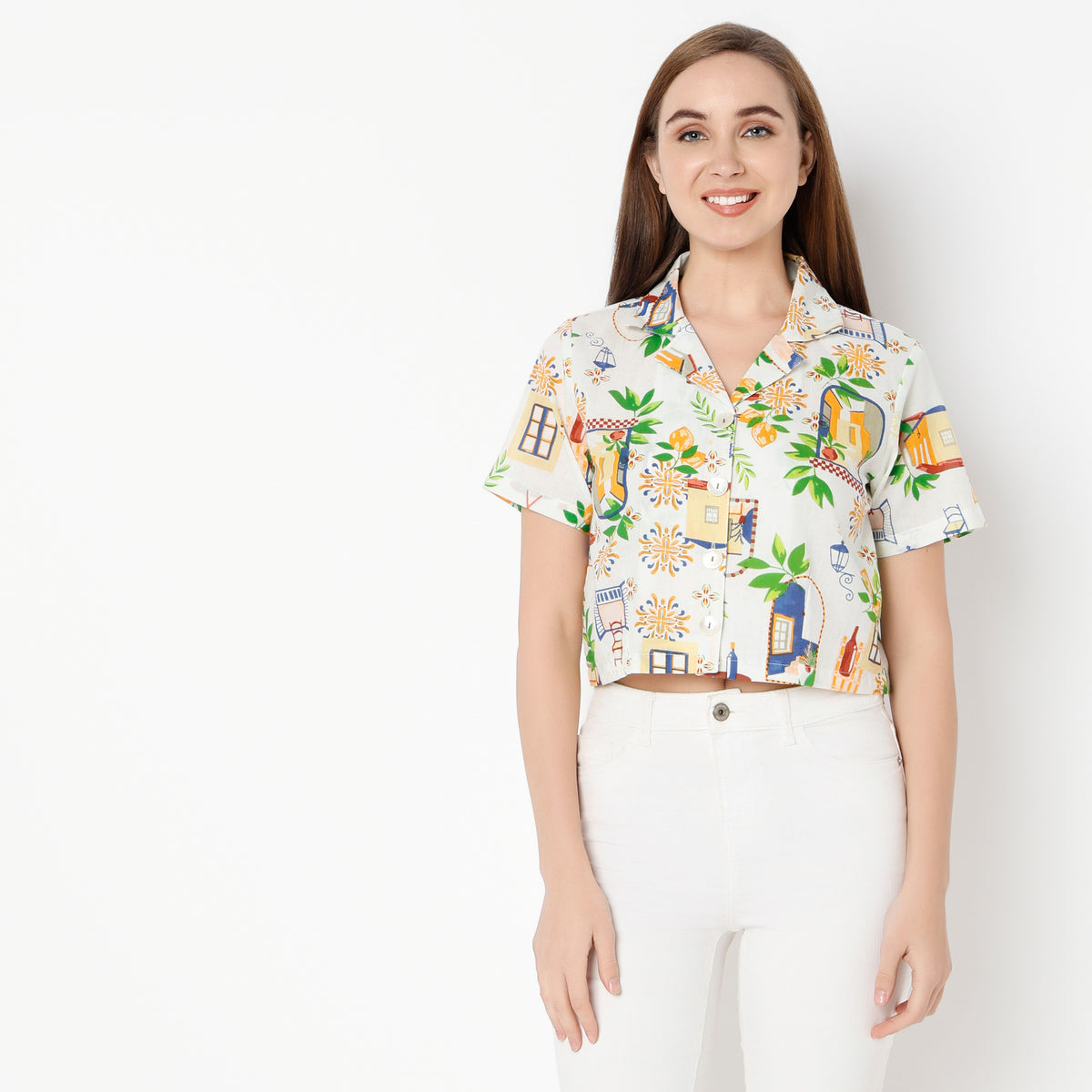 Regular Fit Printed Lapel Collar Shirt