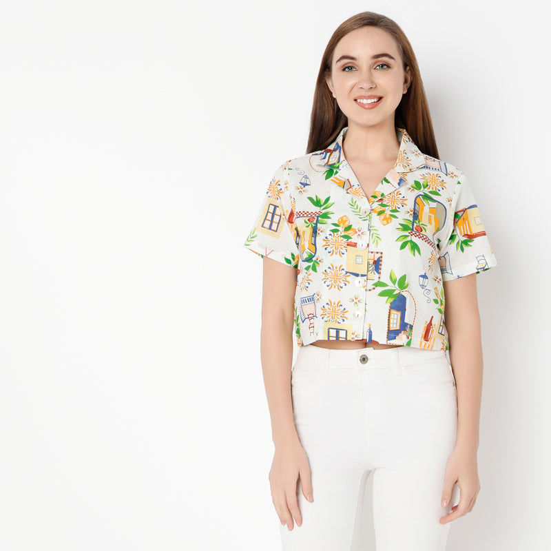 Regular Fit Printed Lapel Collar Shirt