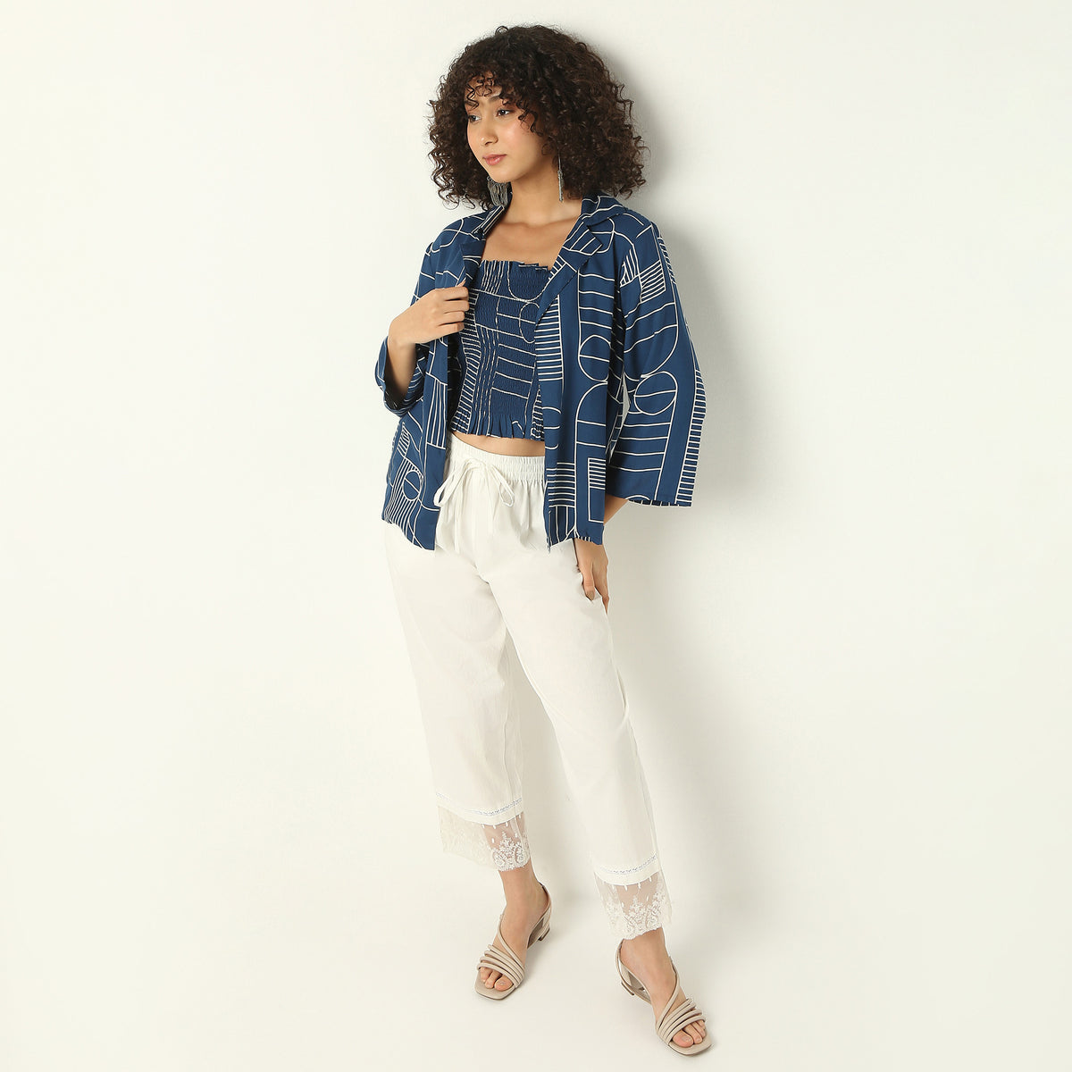 Regular Fit Printed Square Neck Shrug