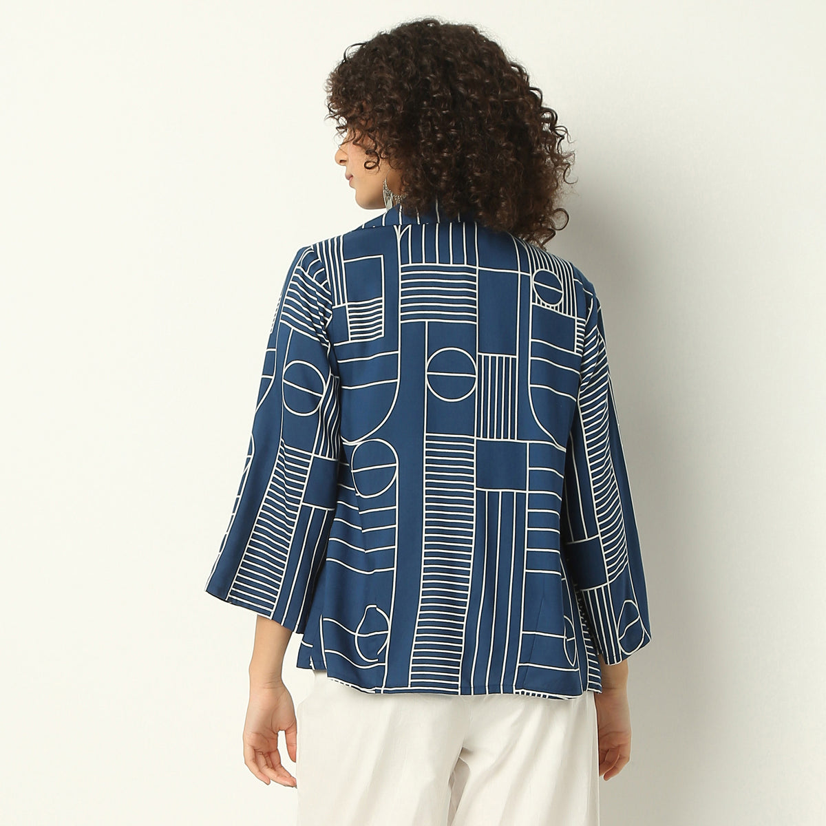 Regular Fit Printed Square Neck Shrug