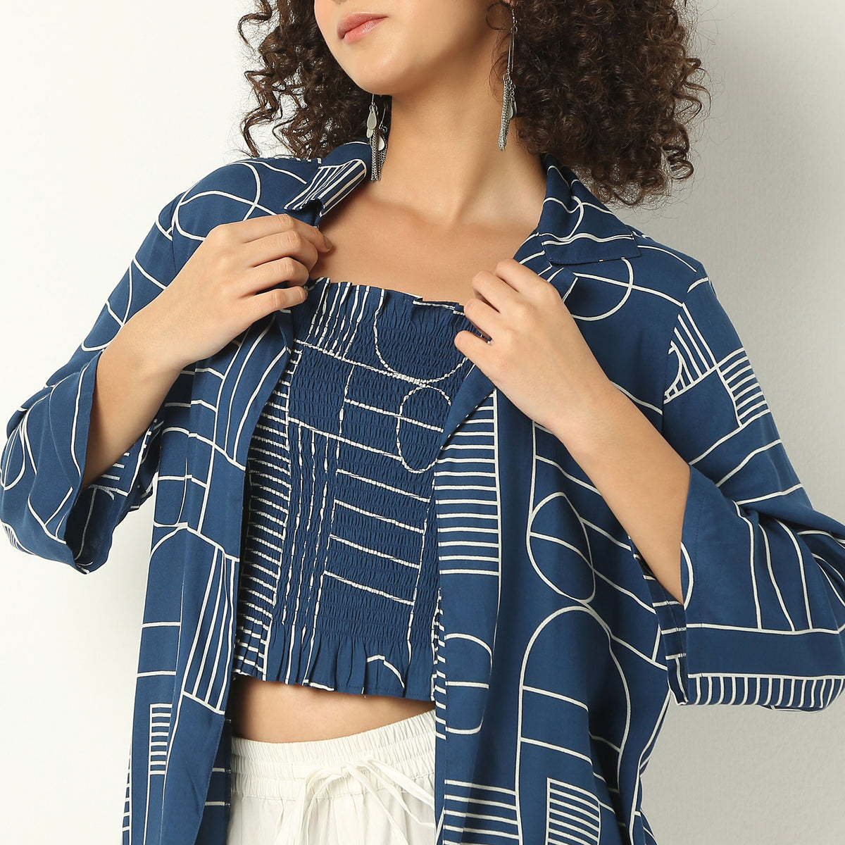 Regular Fit Printed Square Neck Shrug