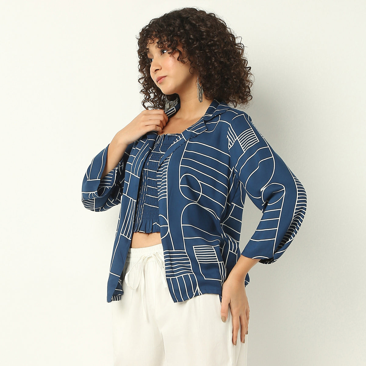 Regular Fit Printed Square Neck Shrug