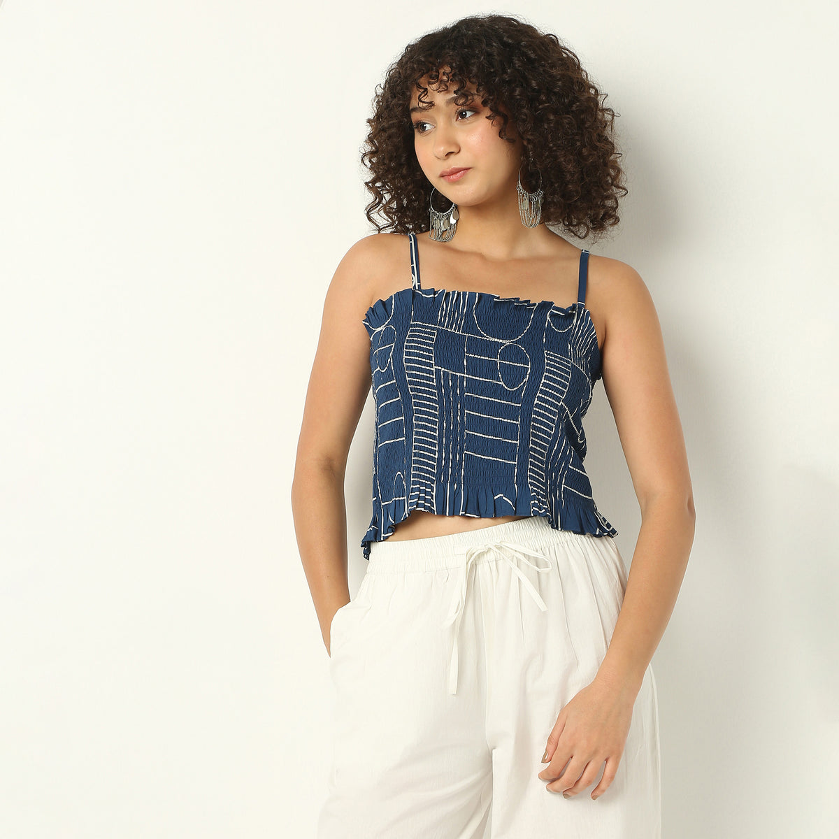 Regular Fit Printed Square Neck Shrug