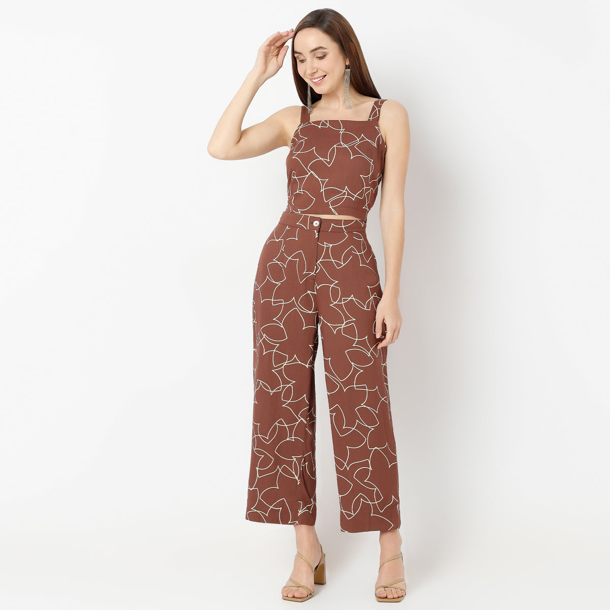 Regular Fit Printed Square Neck Crop Top