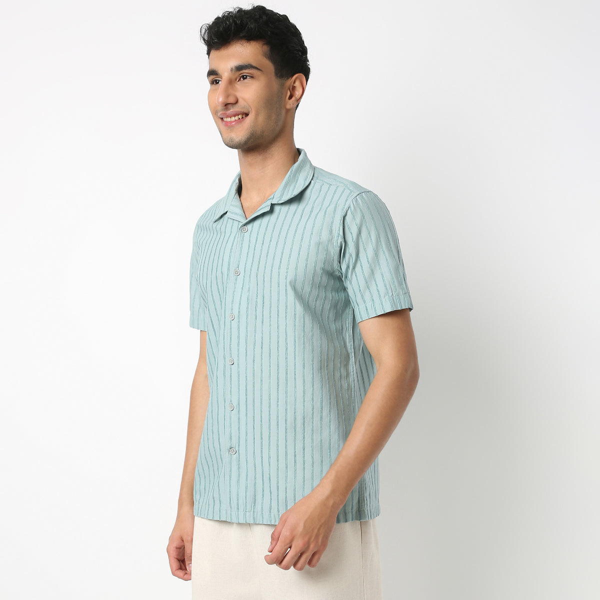 Regular Fit Solid Camp Collar Shirt