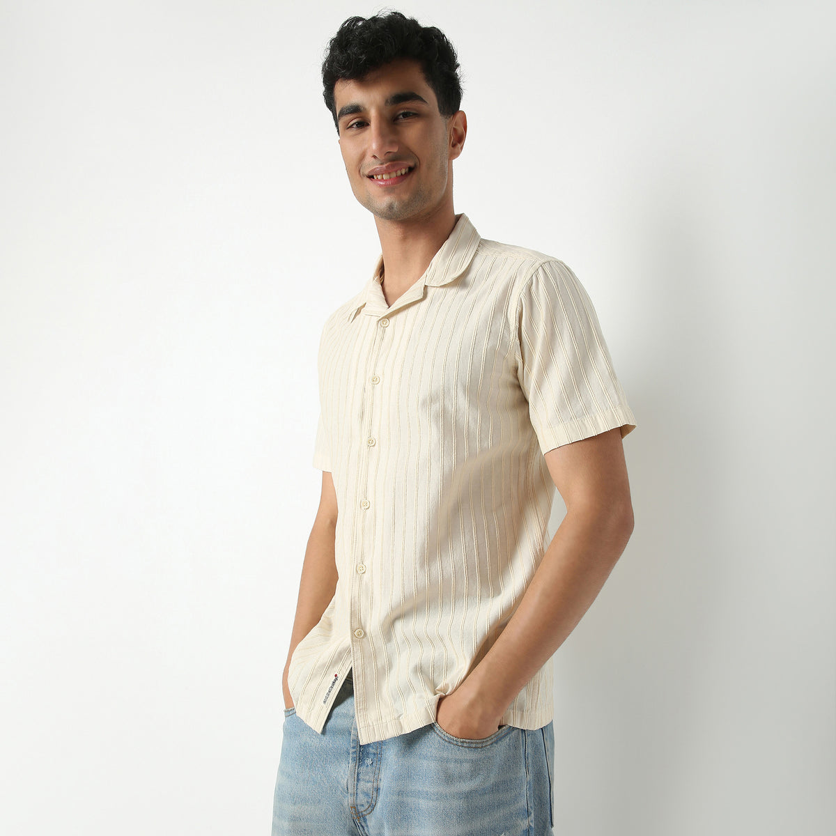 Regular Fit Solid Camp Collar Shirt