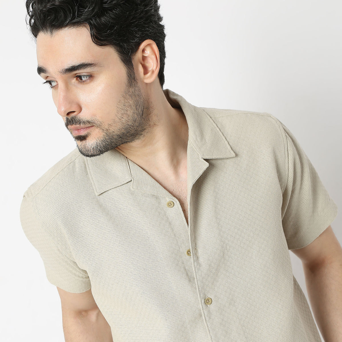 Regular Fit Solid Camp Collar Regular Length Shirt