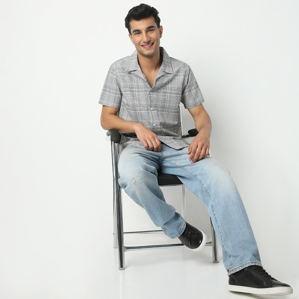 Regular Fit Checkered Camp Collar Regular Length Shirt