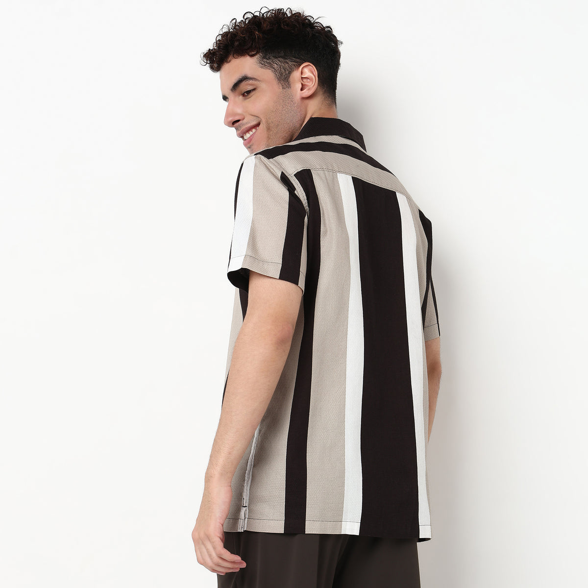 Striped Viscose Camp Collar Shirt
